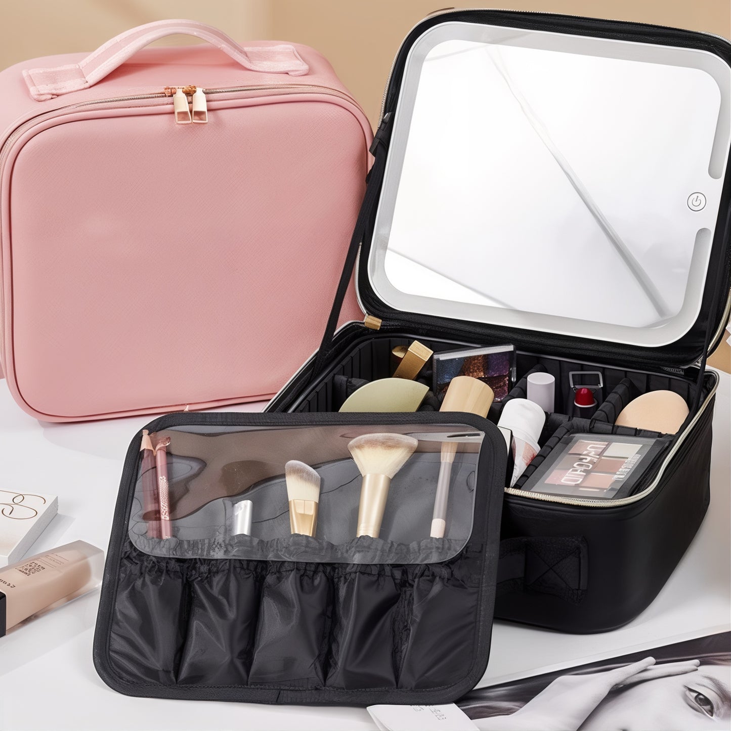 Trousse de maquillage avec miroir LED