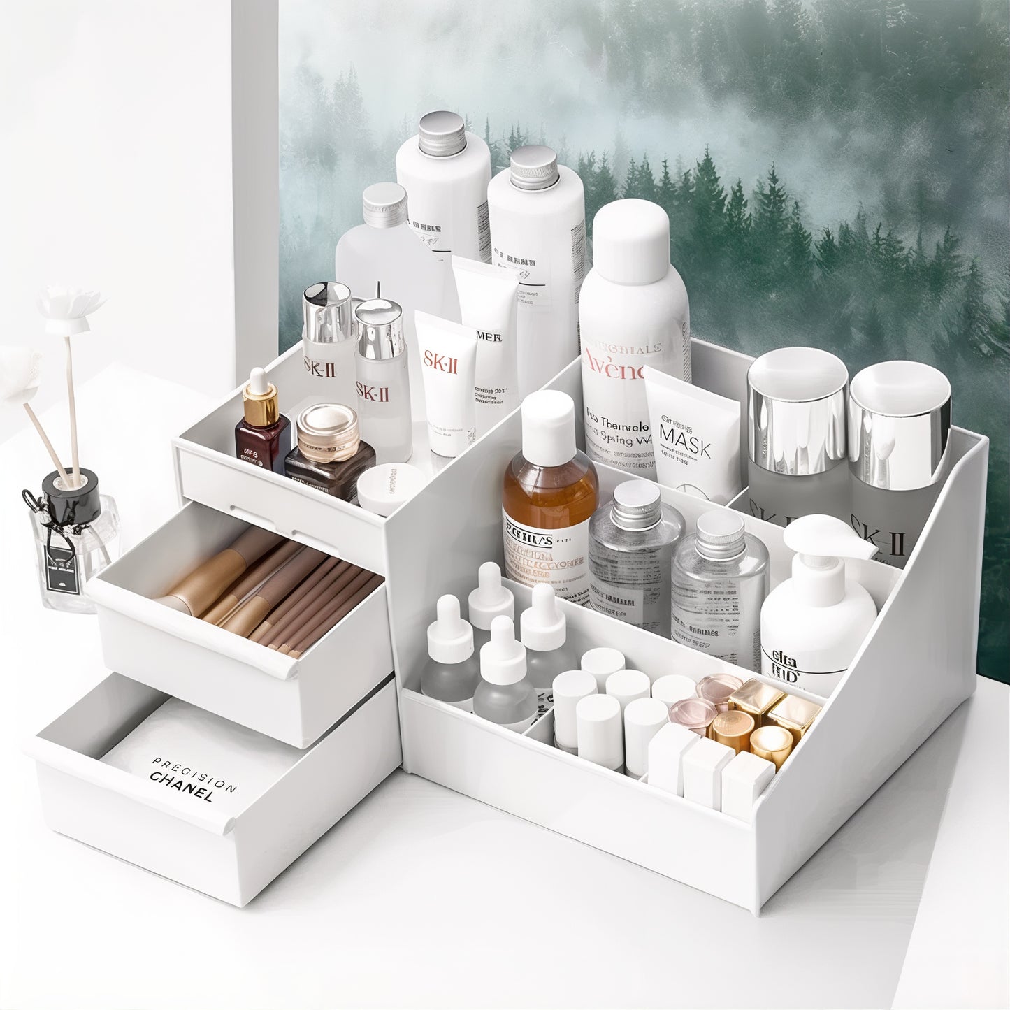 organisateur maquillage avec compartiments