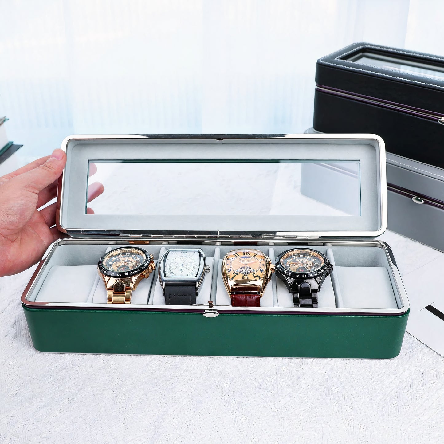 Boîte de rangement pour montres en cuir élégant