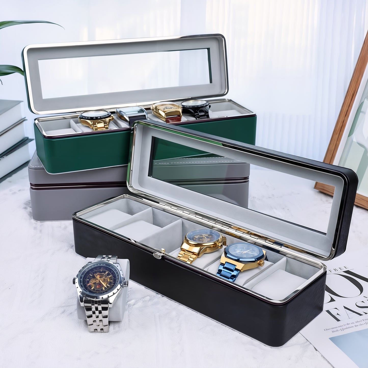 Boîte de rangement pour montres en cuir élégant