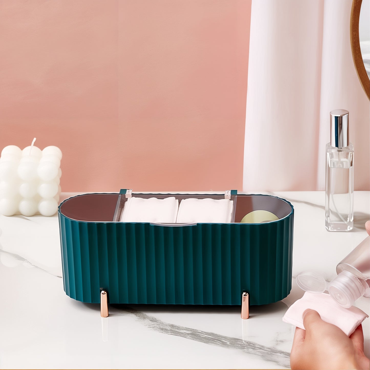 Boîte de rangement pour éponges de maquillage