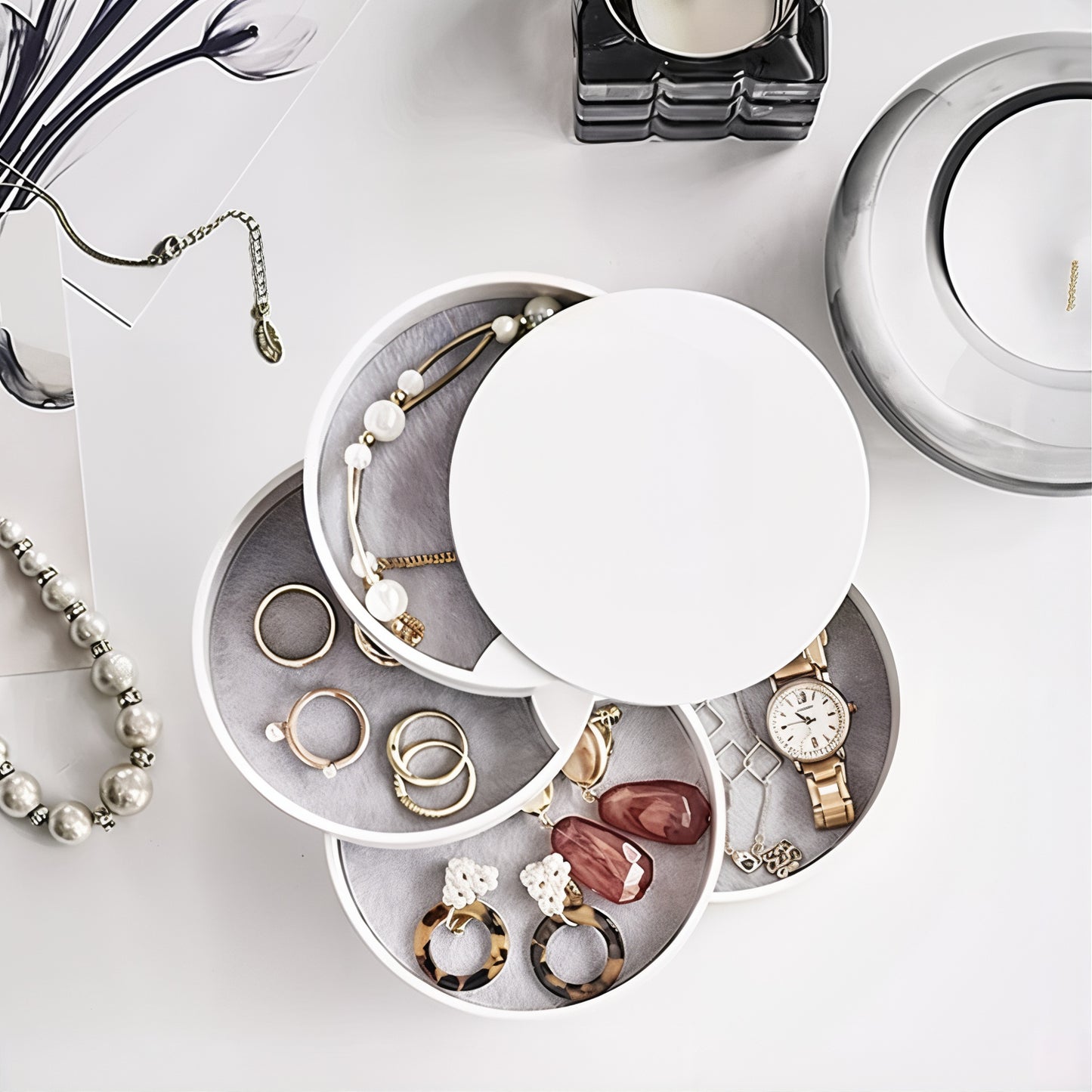 Boite à bijoux rotative 4 étages
