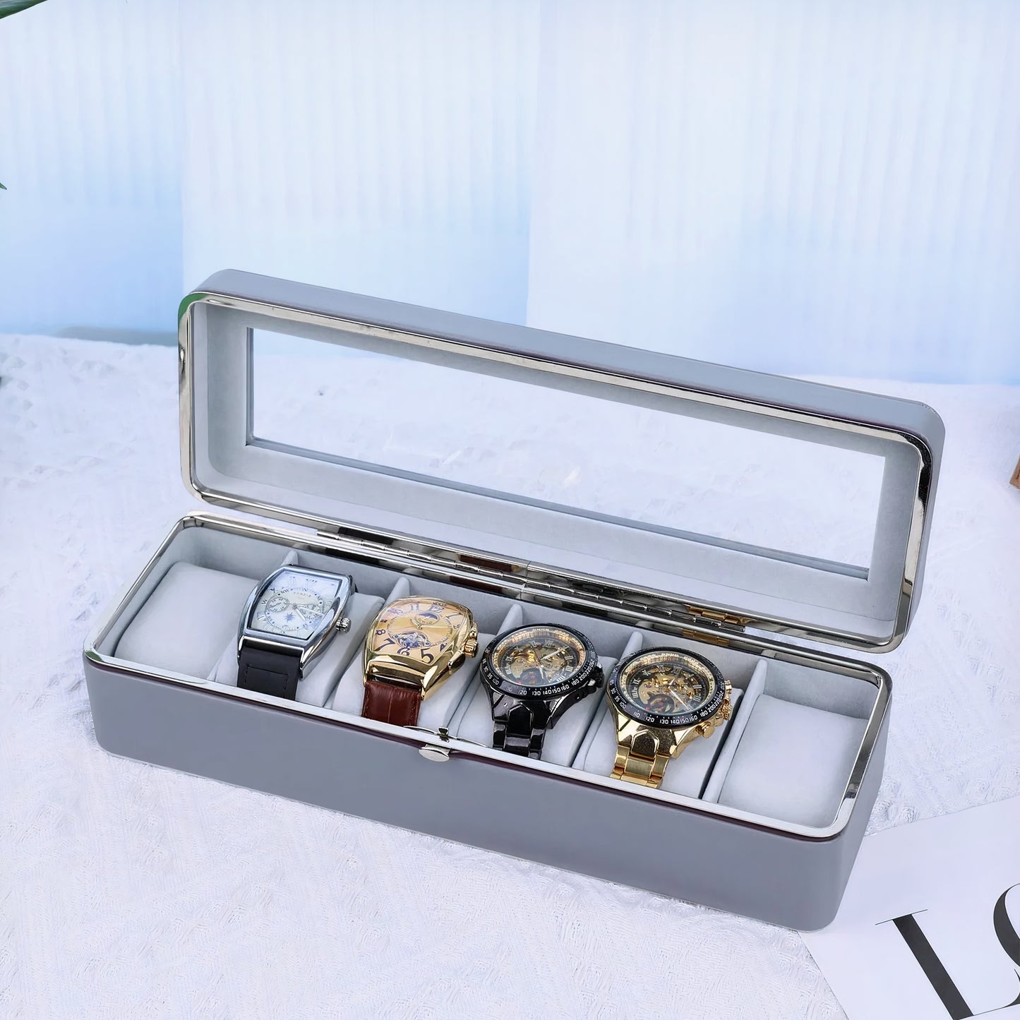 Boîte de rangement pour montres en cuir élégant