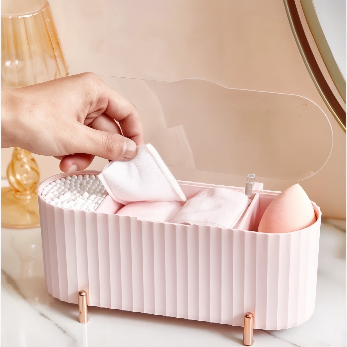 Boîte de rangement pour éponges de maquillage