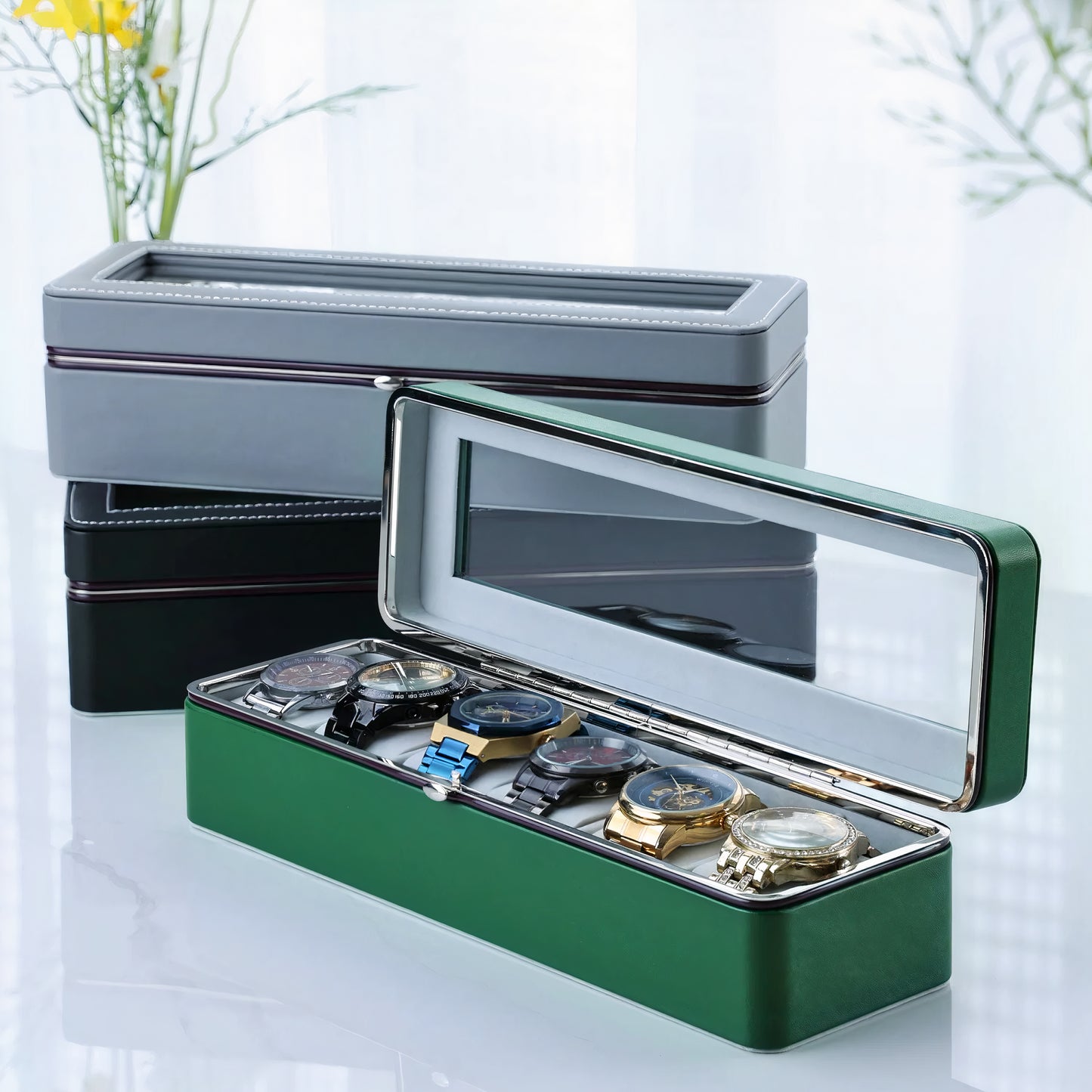 Boîte de rangement pour montres en cuir élégant