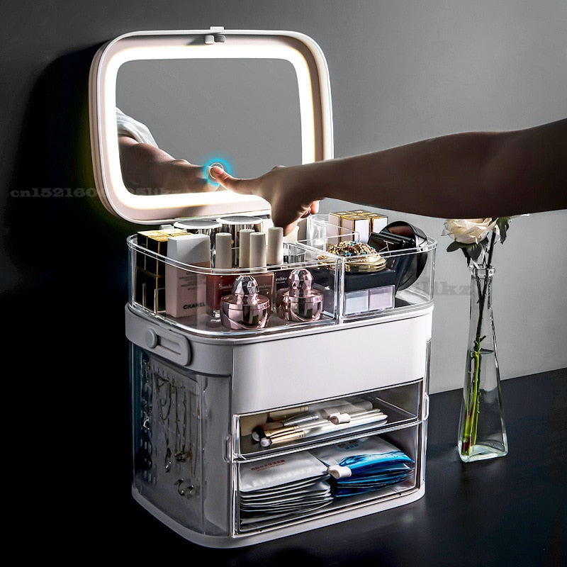 Boite de rangement maquillage en miroir LED