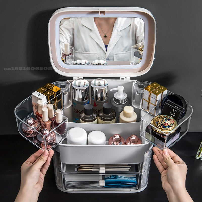 Boite de rangement maquillage en miroir LED