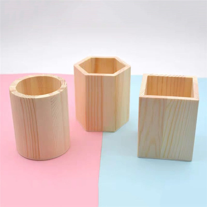 pot à pinceaux de maquillage en bois