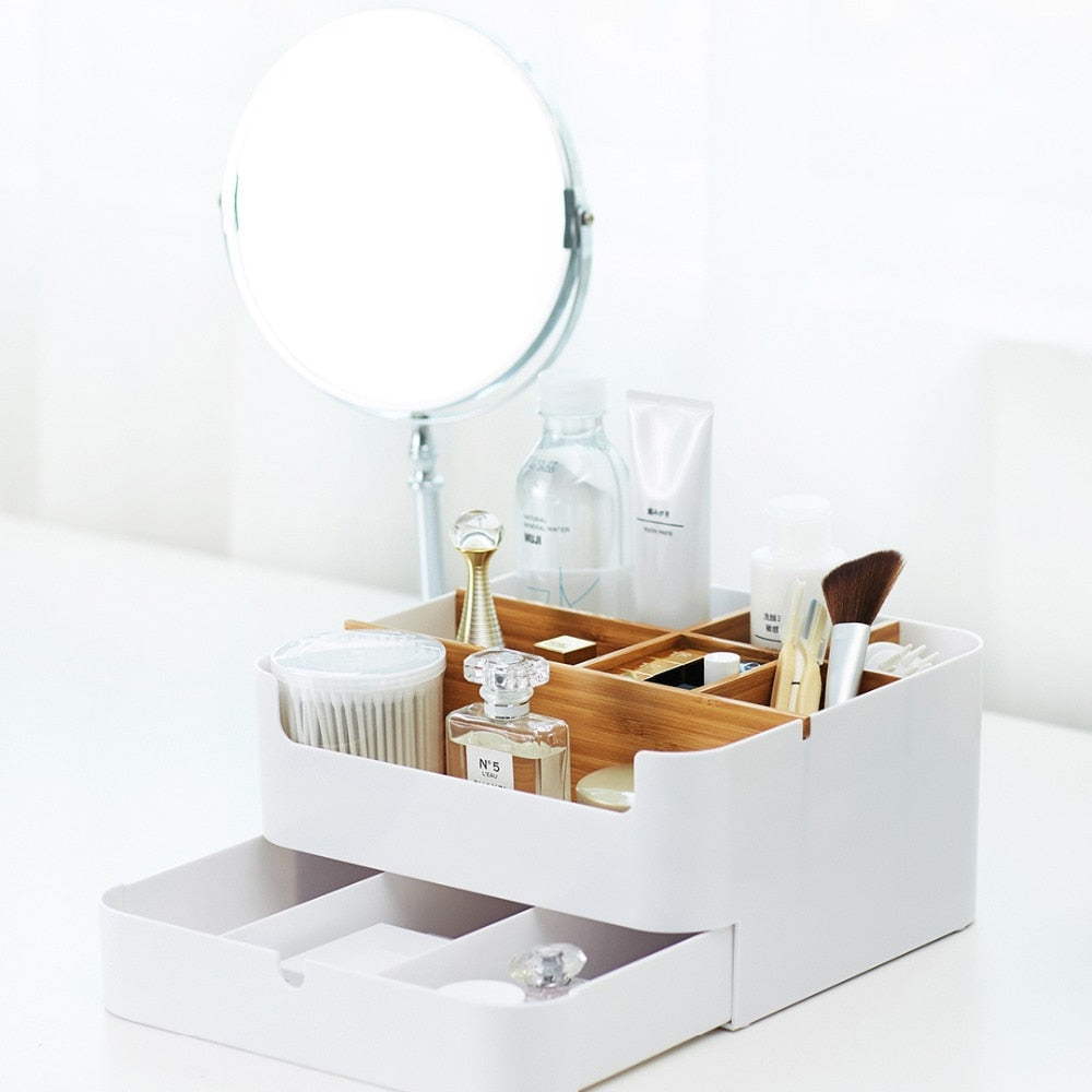 Boite de rangement à maquillage compartiment en bambou