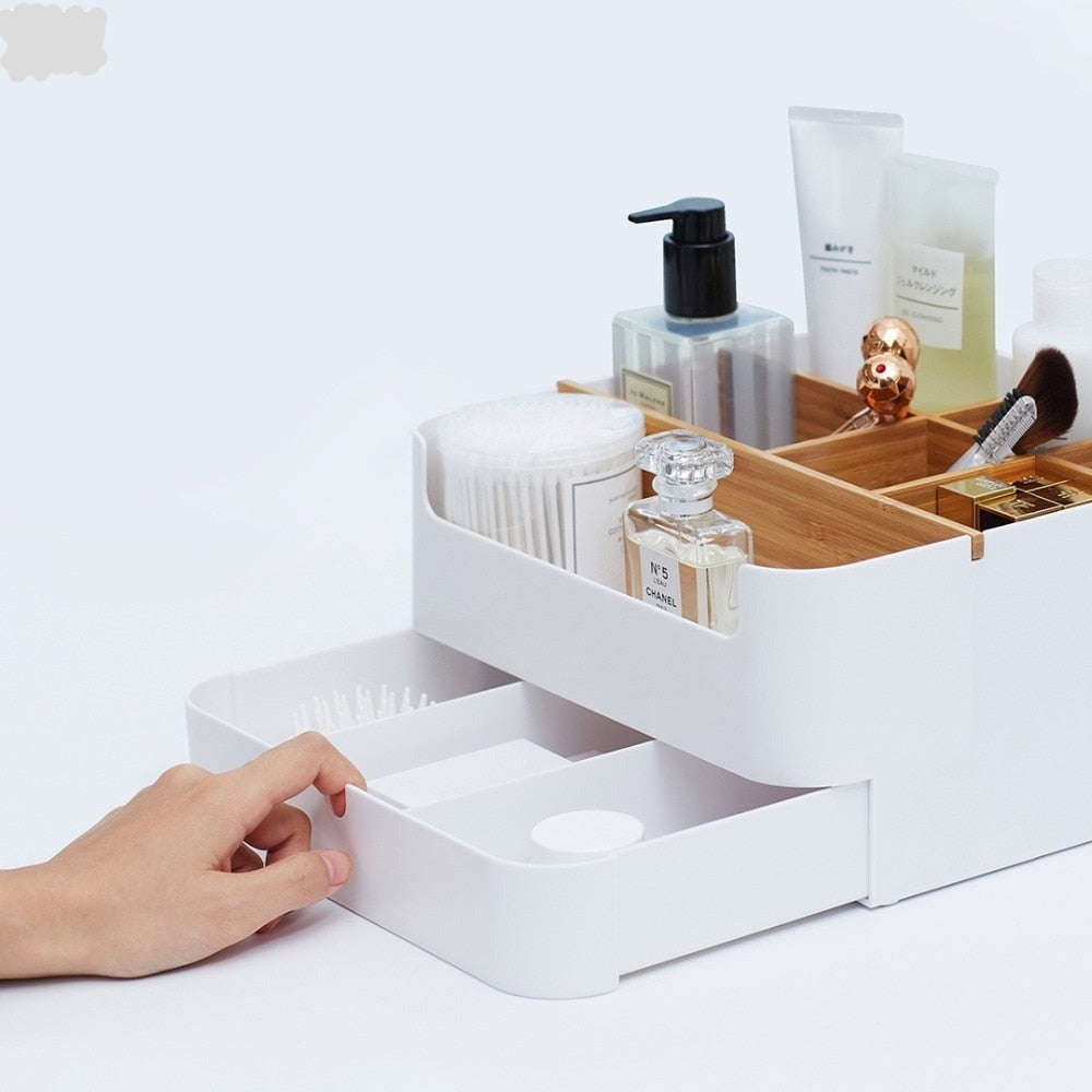 Boite de rangement à maquillage compartiment en bambou