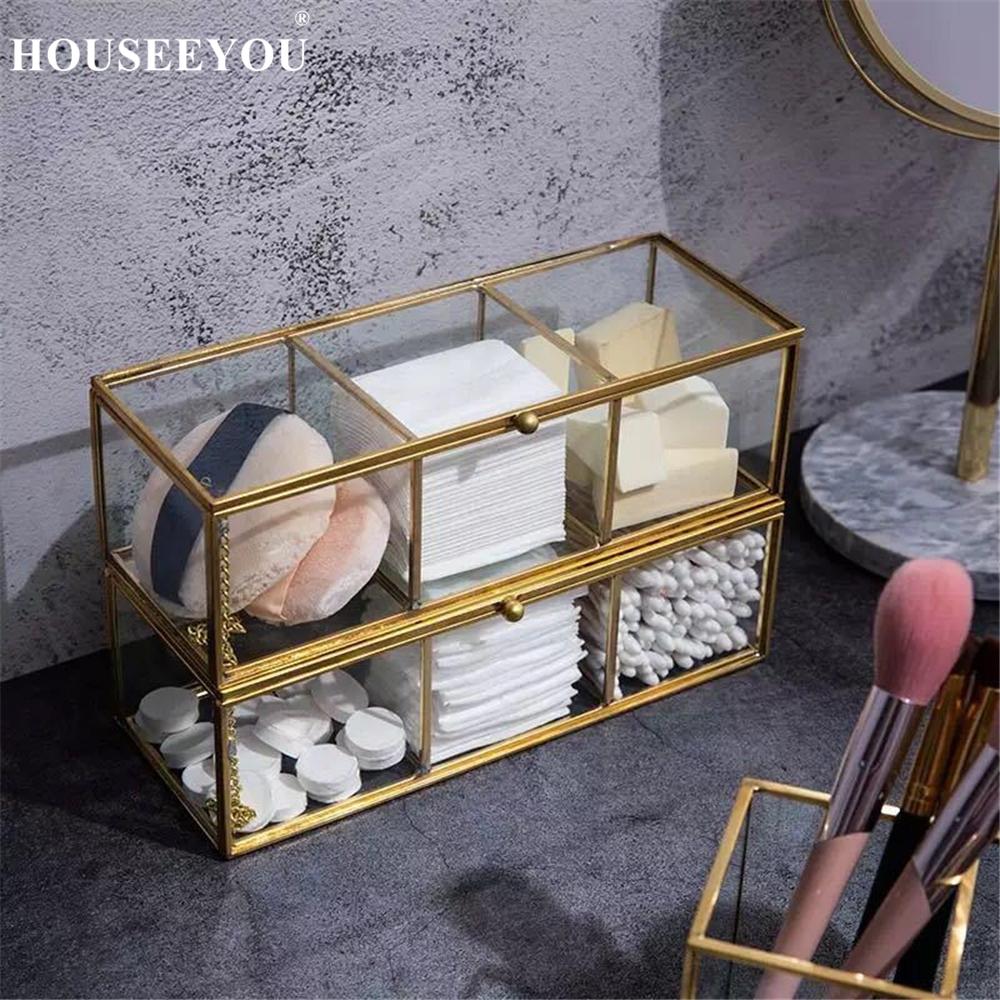 organisateur de maquillage doré à 3 compartiments