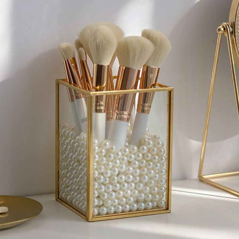 Pot pinceaux de maquillage doré