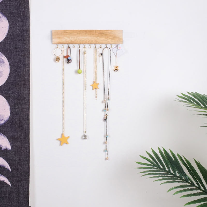 Organisateur Bijoux Mural En Bois - Porte-bijoux Avec étagère Et Crochets - Pour Colliers, Boucles D'oreilles, Bracelets - Décoration Chambre Ou Dressing