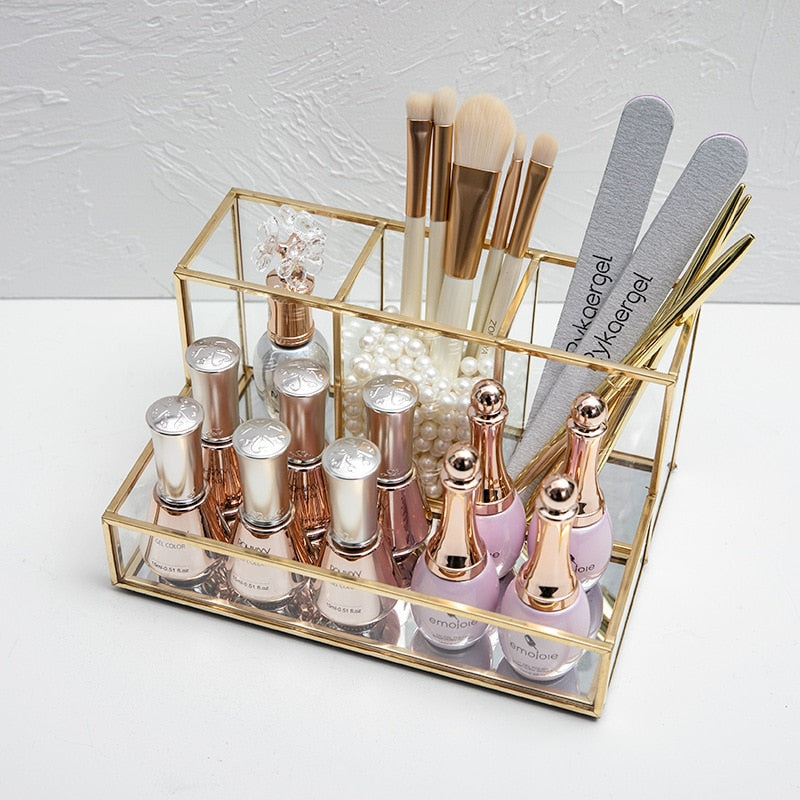 organisateur de maquillage compartiment en verre